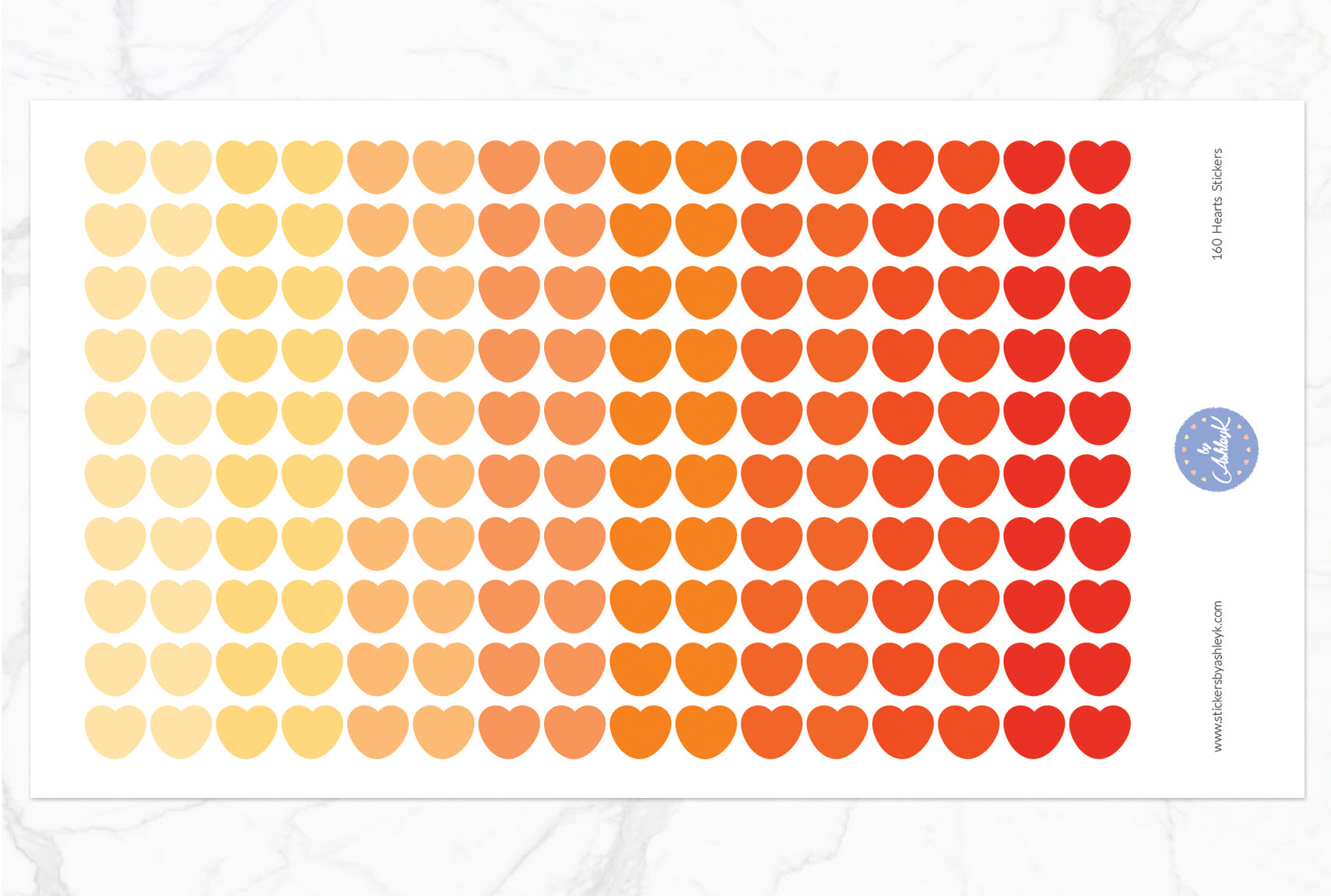 160 Heart Stickers - Orange