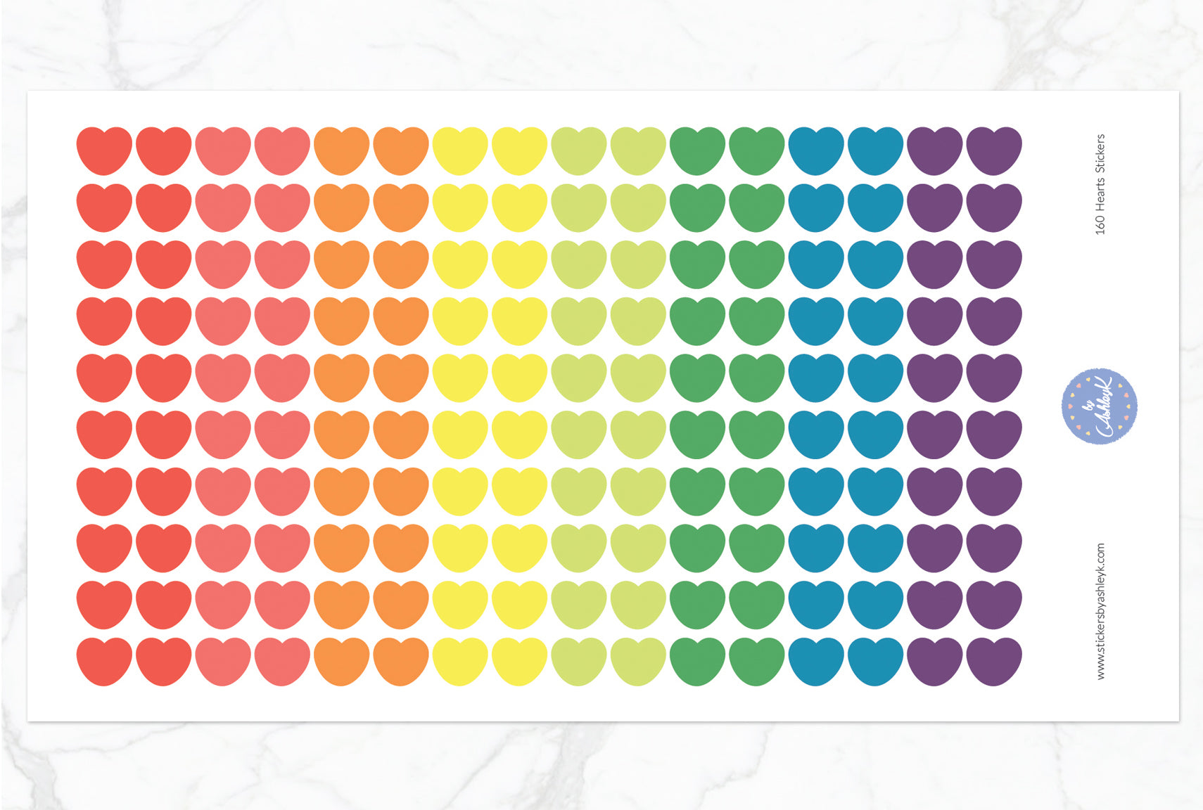 160 Heart Stickers - Pastel Rainbow