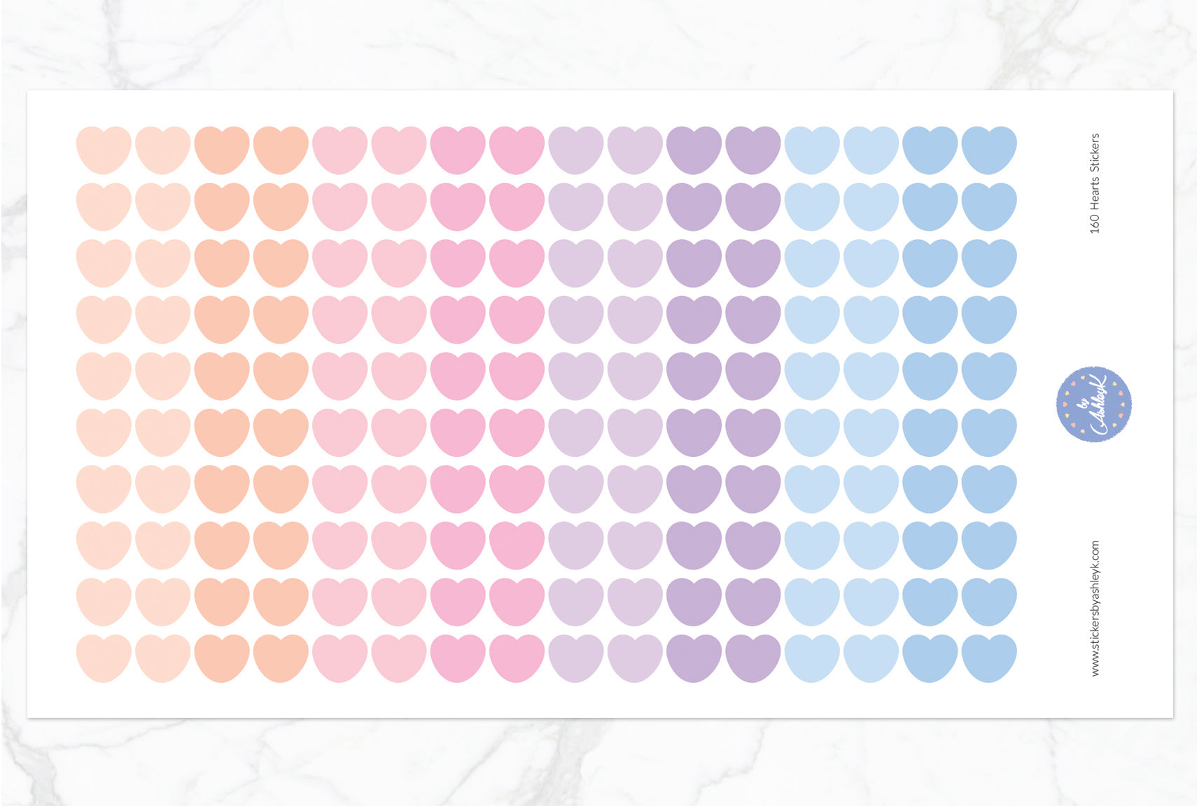 160 Heart Stickers - Pastel Sunset