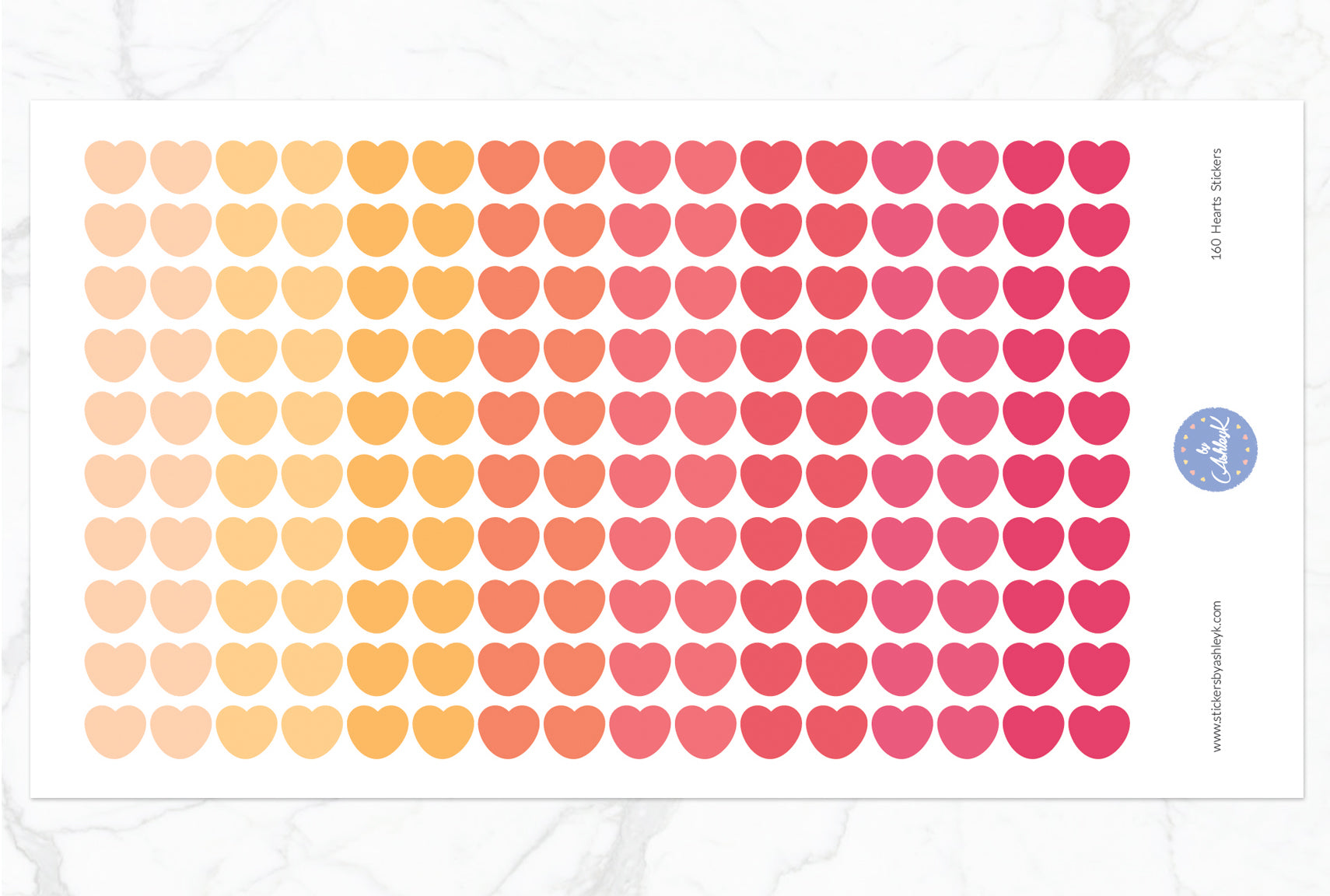 160 Heart Stickers - Peach