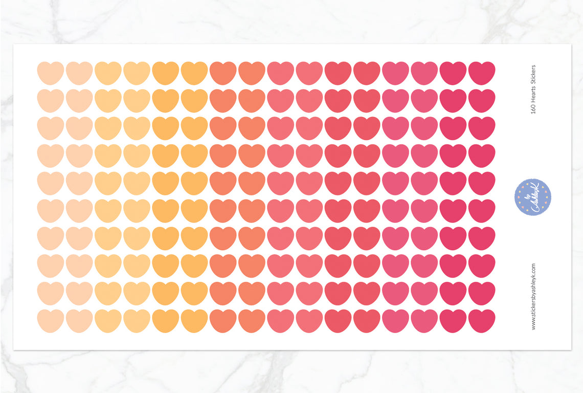 160 Heart Stickers - Peach