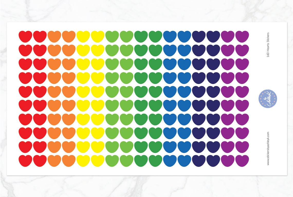 160 Heart Stickers - Rainbow