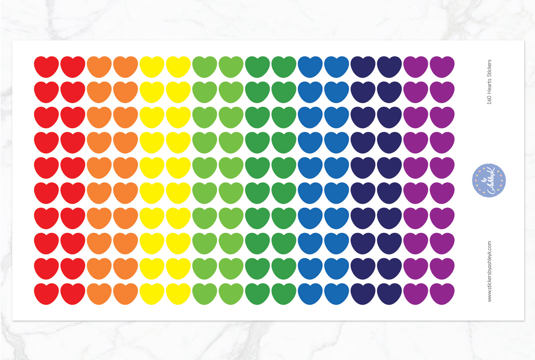 160 Heart Stickers - Rainbow