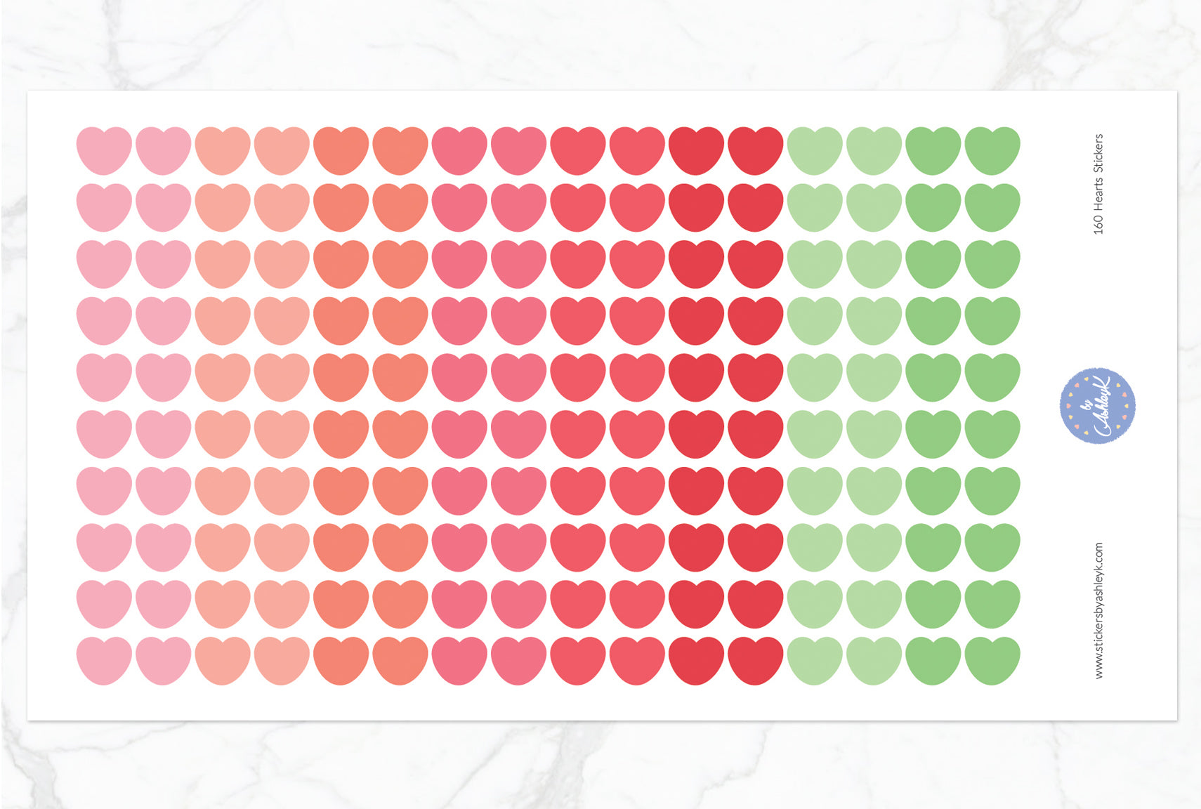 160 Heart Stickers - Strawberry