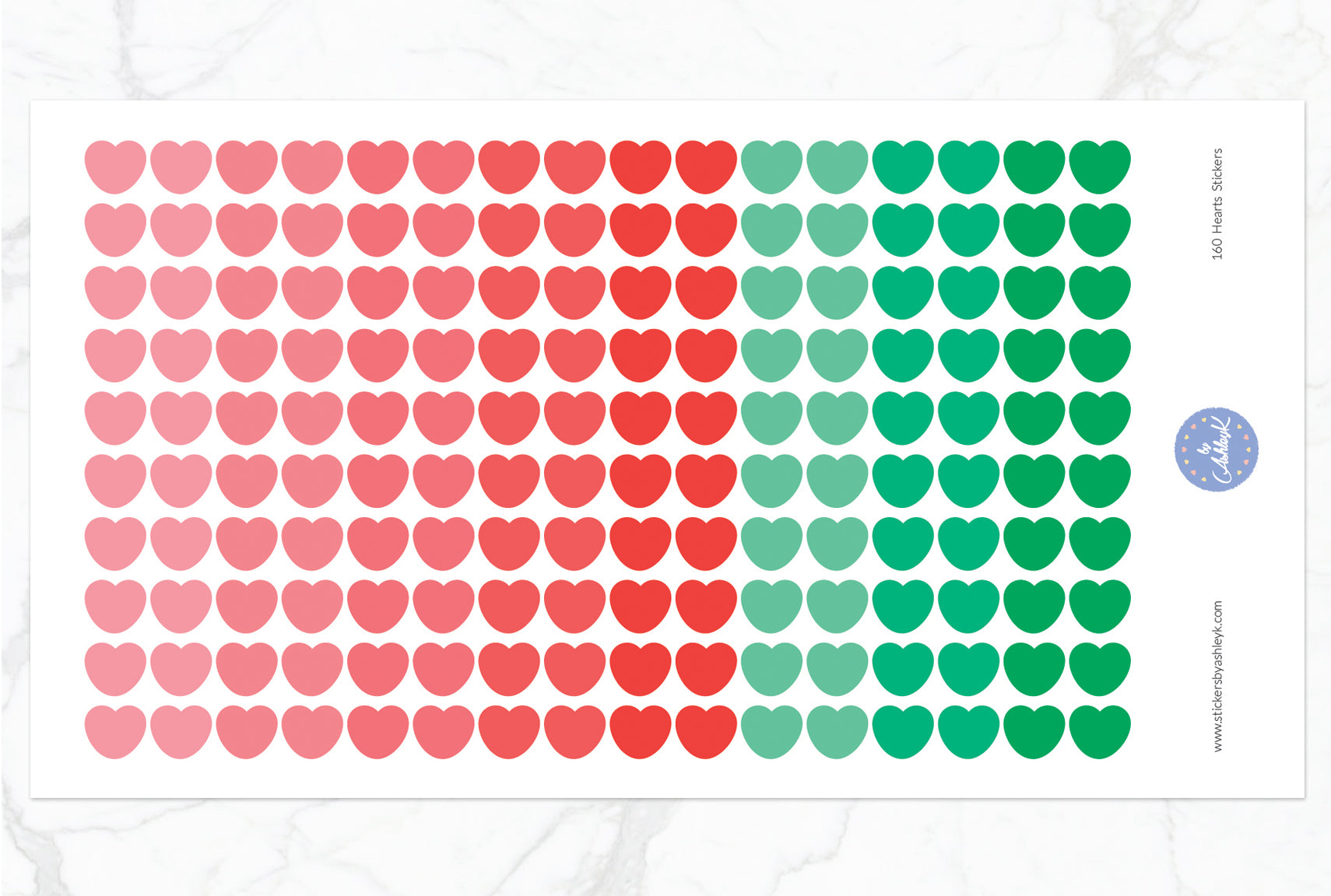 160 Heart Stickers - Watermelon
