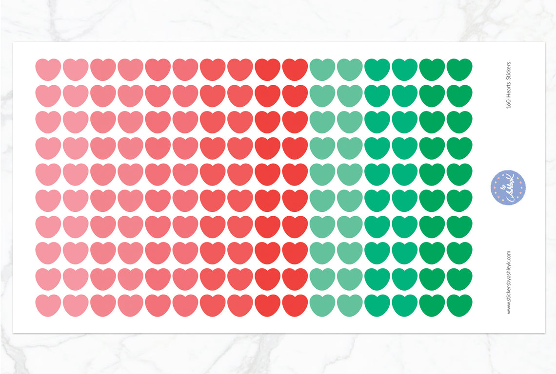 160 Heart Stickers - Watermelon