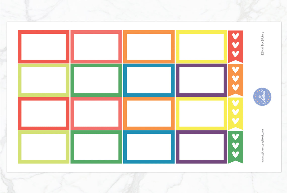 16 Half Box Stickers - Pastel Rainbow
