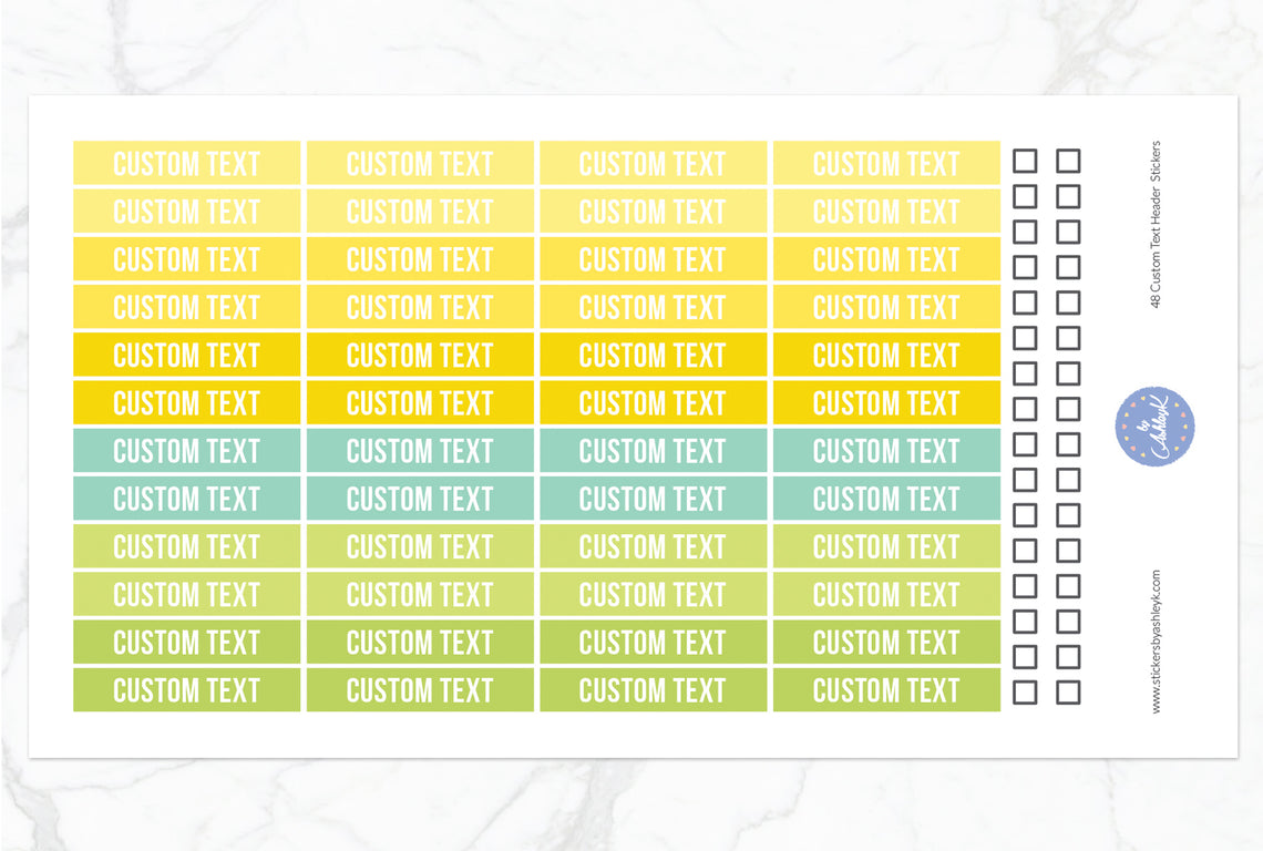 48 Custom Text Header Stickers - Lemon&Lime