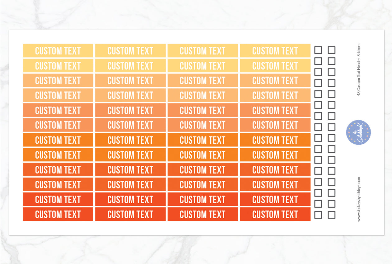 48 Custom Text Header Stickers - Orange