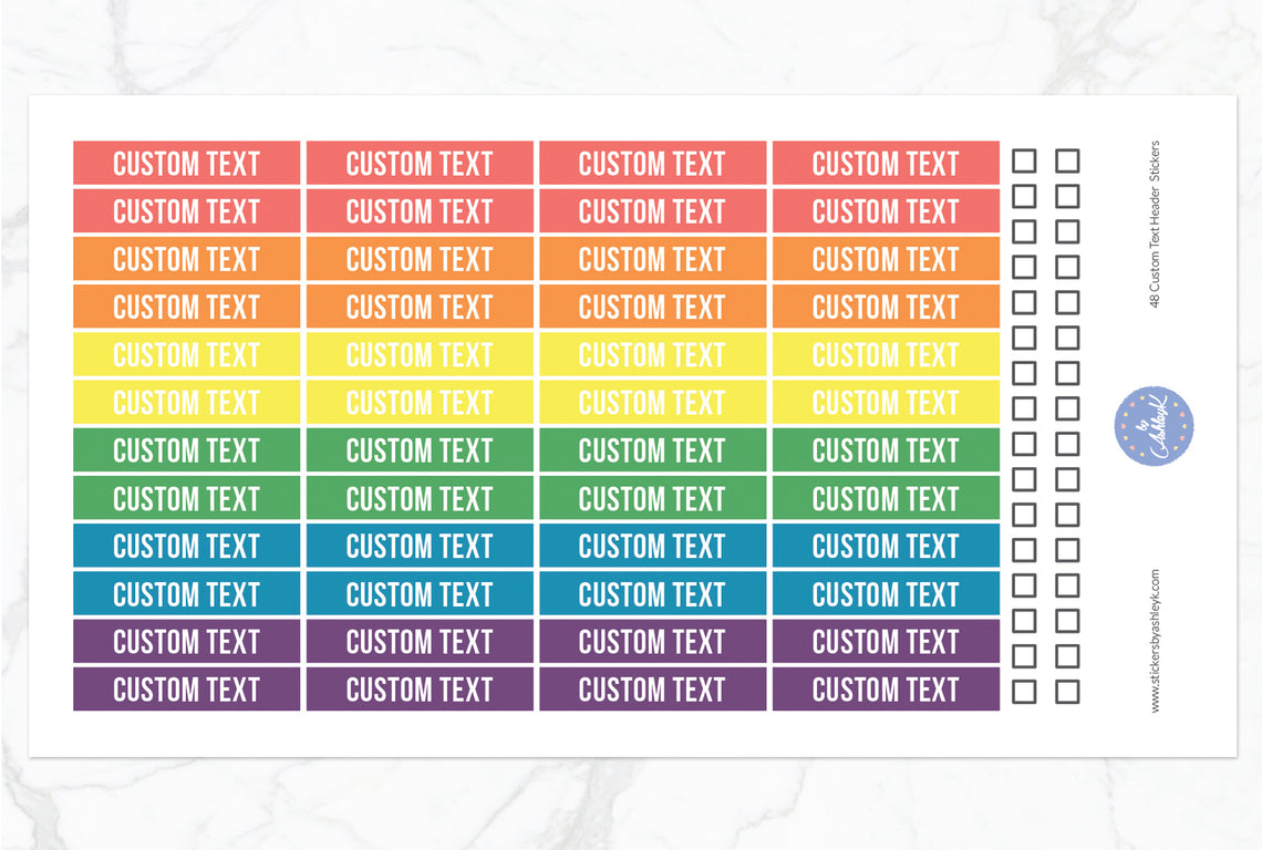 48 Custom Text Header Stickers - Pastel Rainbow