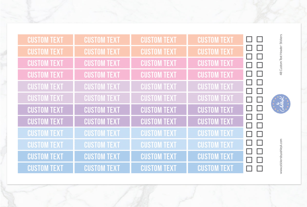 48 Custom Text Header Stickers - Pastel Sunset