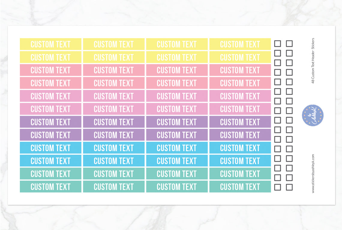 48 Custom Text Header Stickers - Pastel
