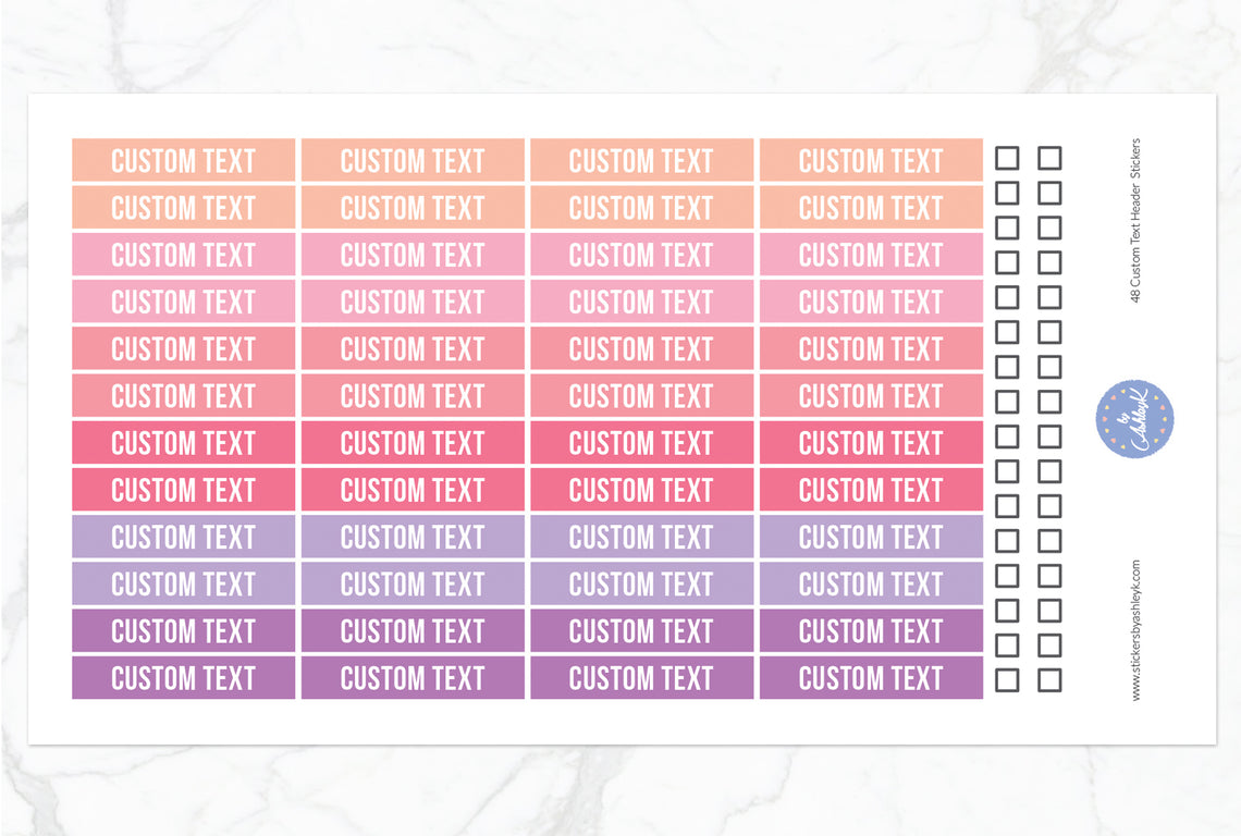 48 Custom Text Header Stickers - Raspberry
