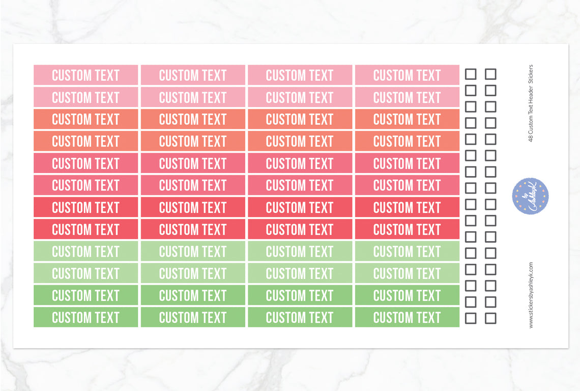 48 Custom Text Header Stickers - Strawberry