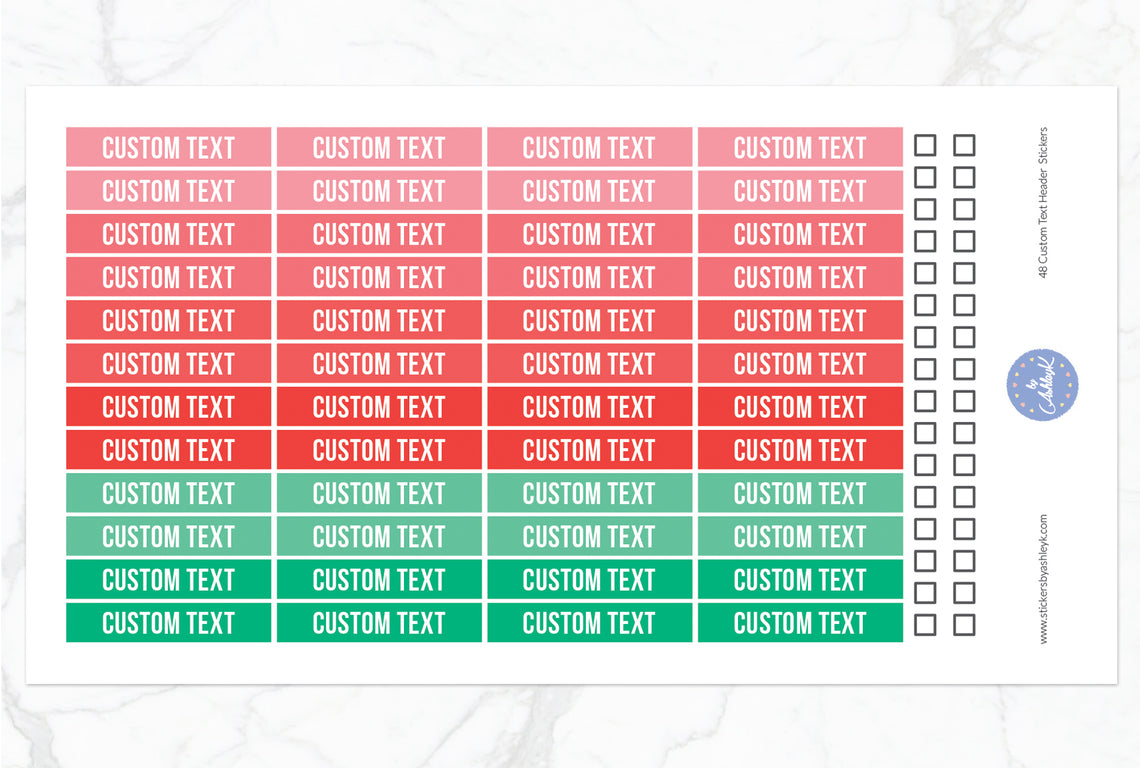 48 Custom Text Header Stickers - Watermelon