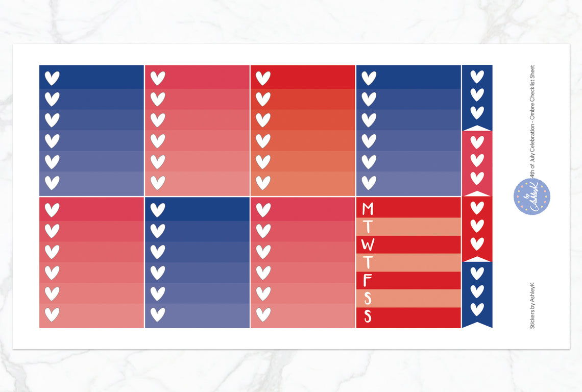 4th of July Celebration Weekly Kit  - Ombre Checklist Sheet