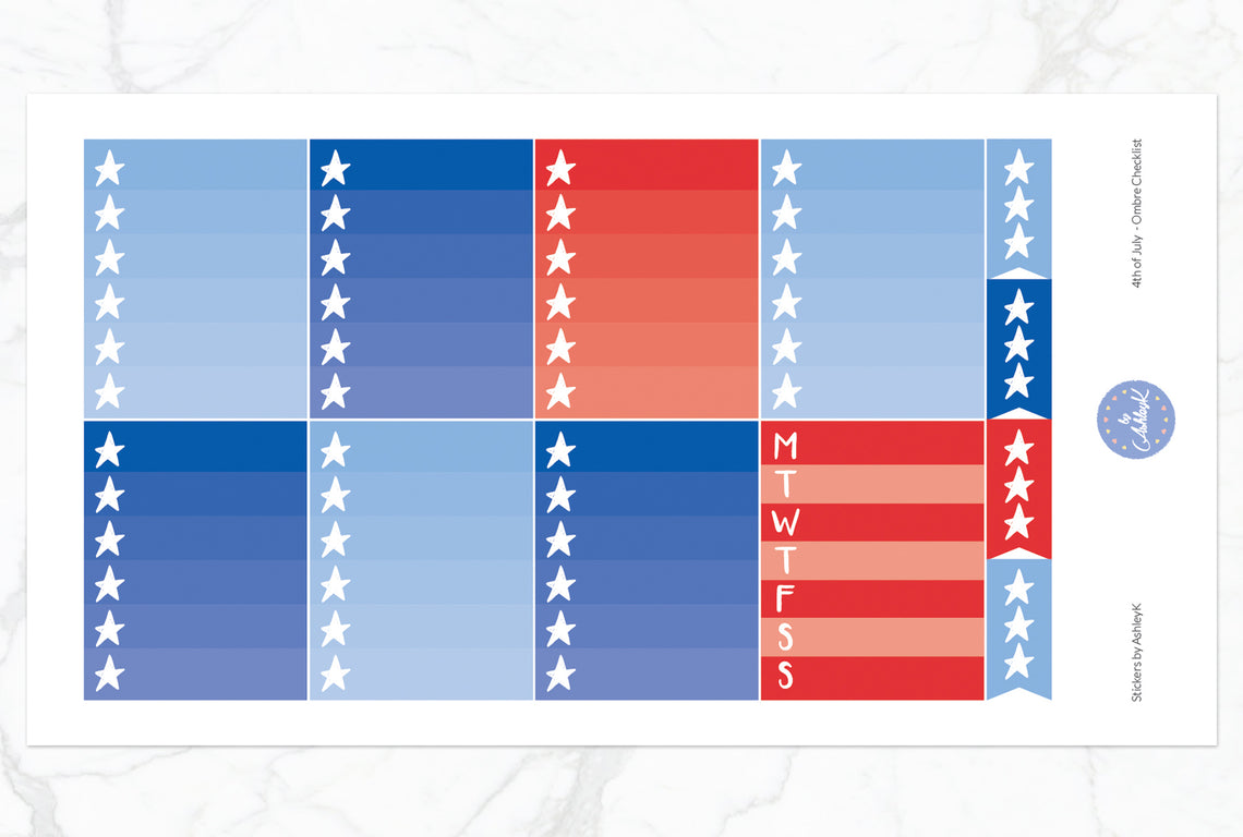 4th of July Weekly Kit  - Ombre Checklist Sheet