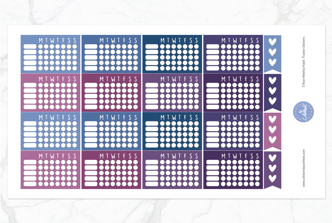 5 Row Weekly Habit Tracker Stickers - Blueberry