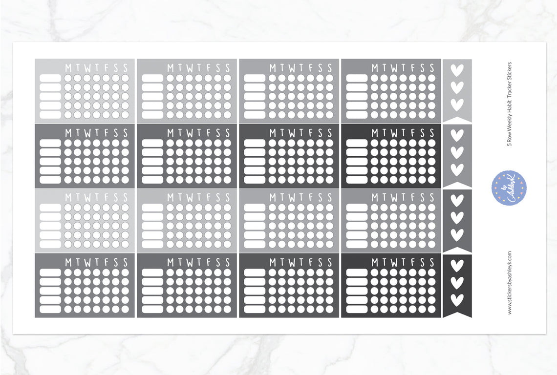 5 Row Weekly Habit Tracker Stickers - Monochrome