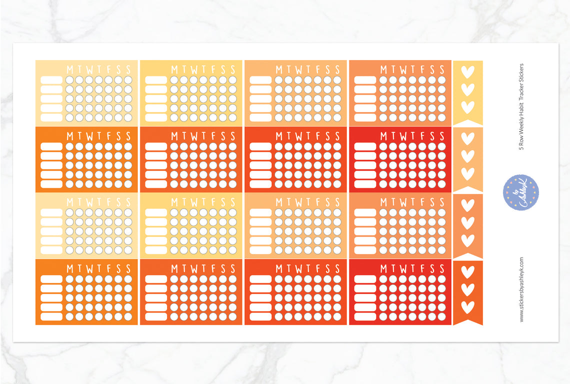 5 Row Weekly Habit Tracker Stickers - Orange