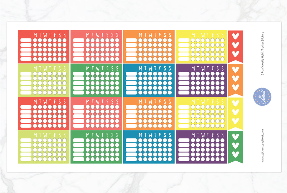 5 Row Weekly Habit Tracker Stickers - Pastel Rainbow