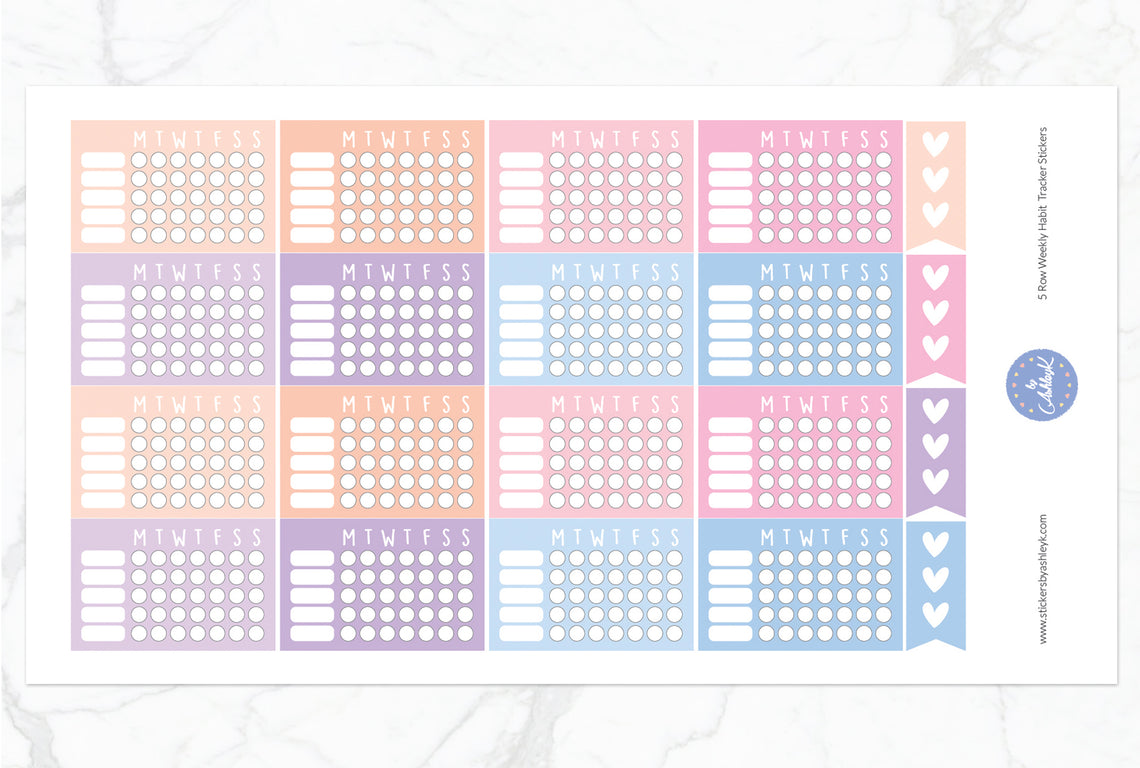 5 Row Weekly Habit Tracker Stickers - Pastel Sunset