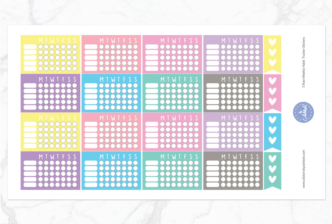 5 Row Weekly Habit Tracker Stickers - Pastel