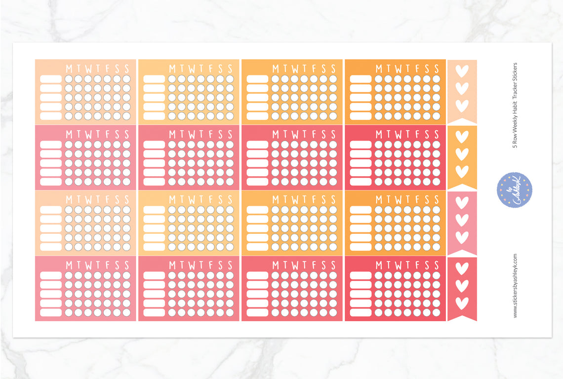5 Row Weekly Habit Tracker Stickers - Peach