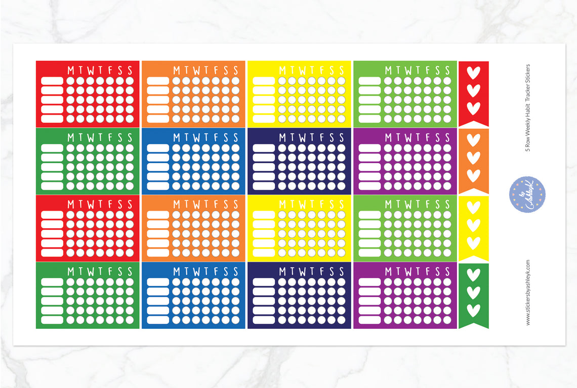 5 Row Weekly Habit Tracker Stickers - Rainbow