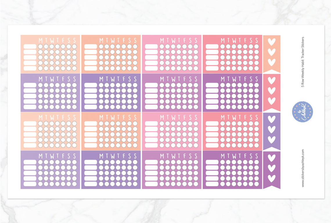 5 Row Weekly Habit Tracker Stickers - Raspberry
