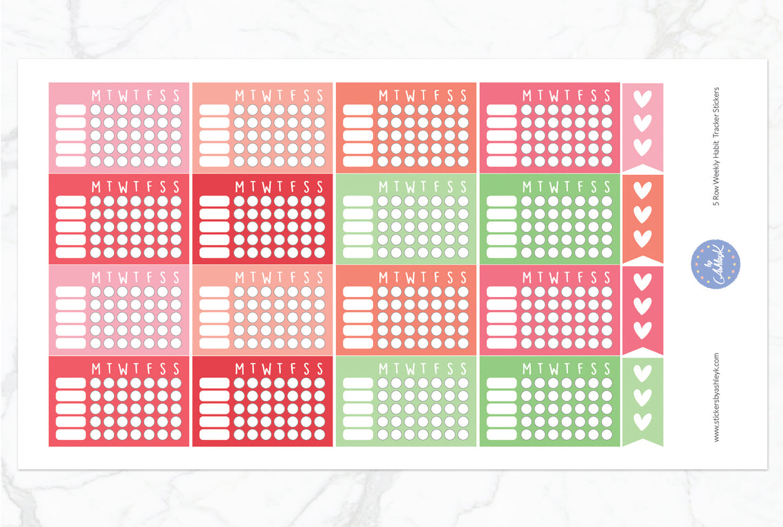 5 Row Weekly Habit Tracker Stickers - Strawberry