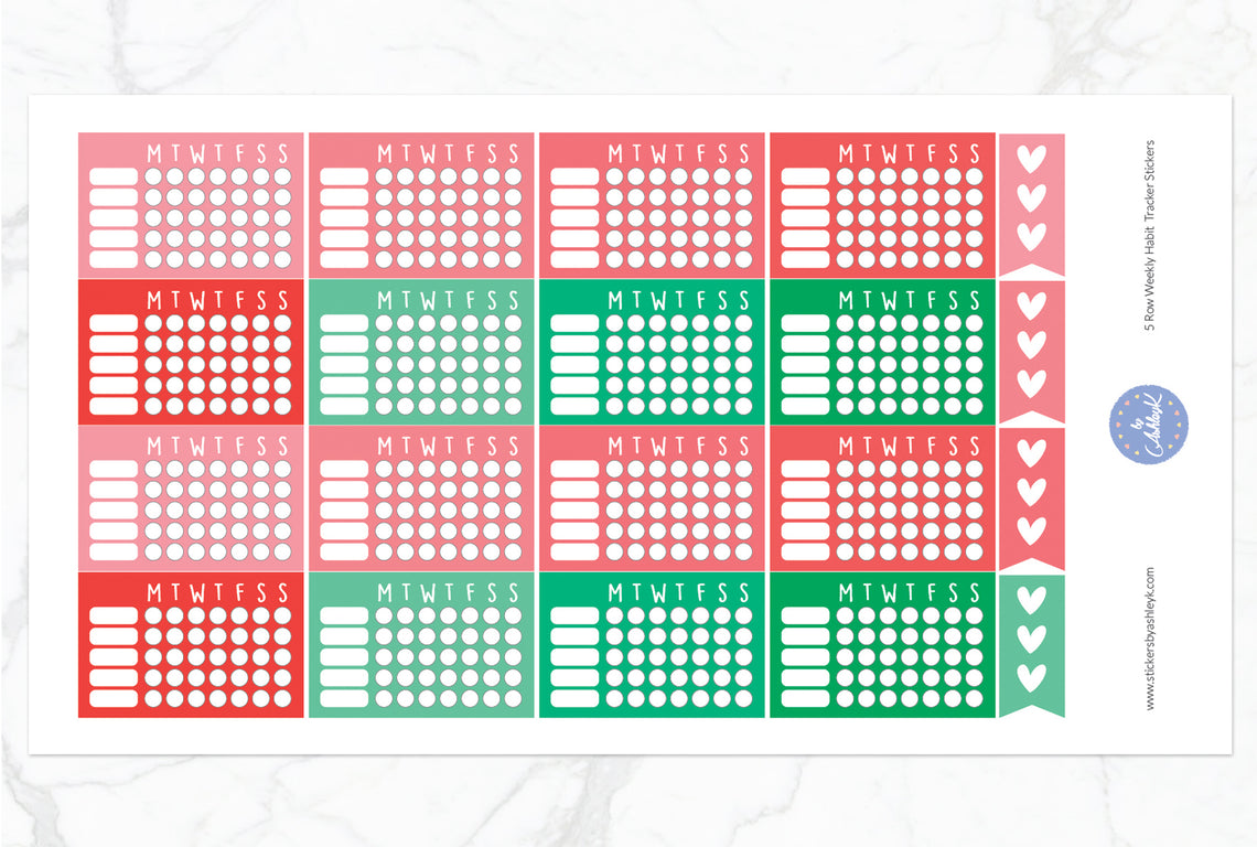 5 Row Weekly Habit Tracker Stickers - Watermelon