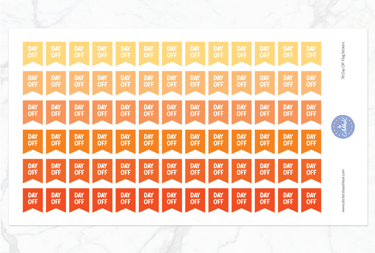 78 Day Off Flag Stickers - Orange