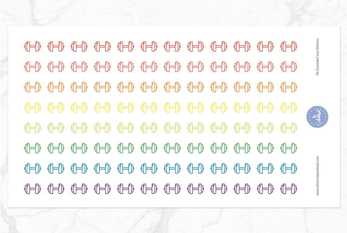 96 Dumbbell Icon Stickers - Pastel Rainbow