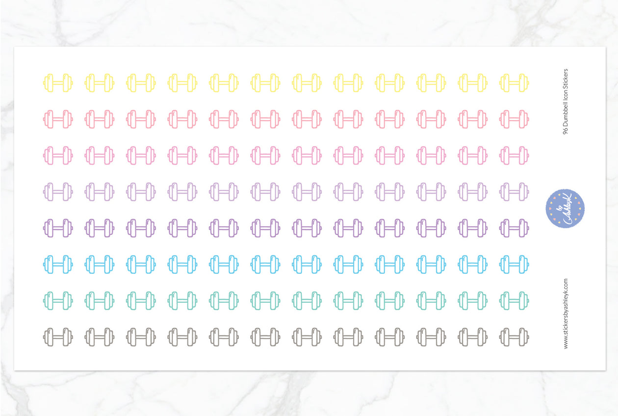 96 Dumbbell Icon Stickers - Pastel