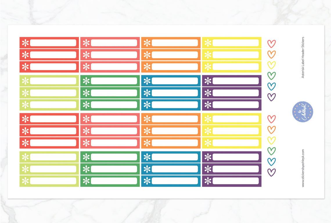 Asterisk Label Header Stickers - Pastel Rainbow