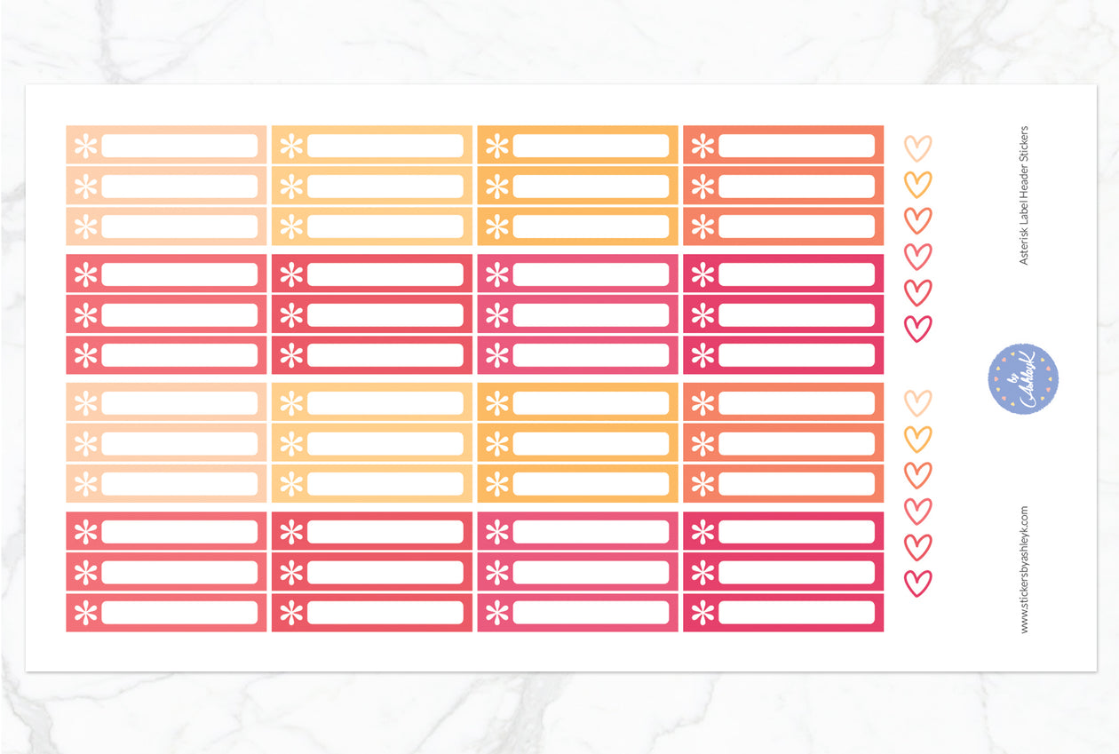 Asterisk Label Header Stickers - Peach