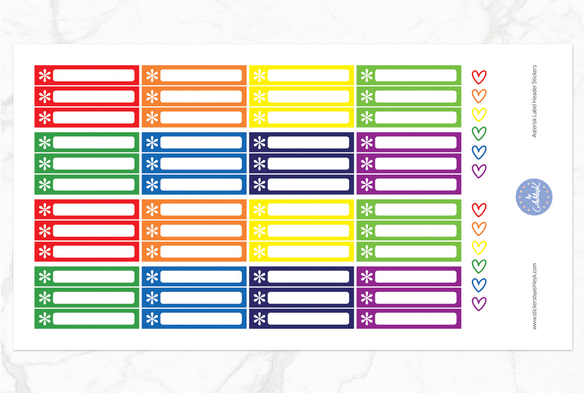 Asterisk Label Header Stickers - Rainbow