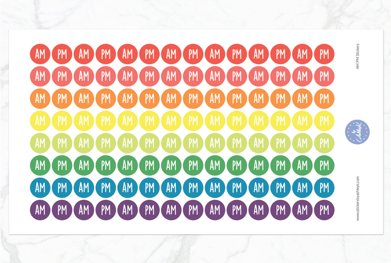 Am Pm Round Stickers - Pastel Rainbow