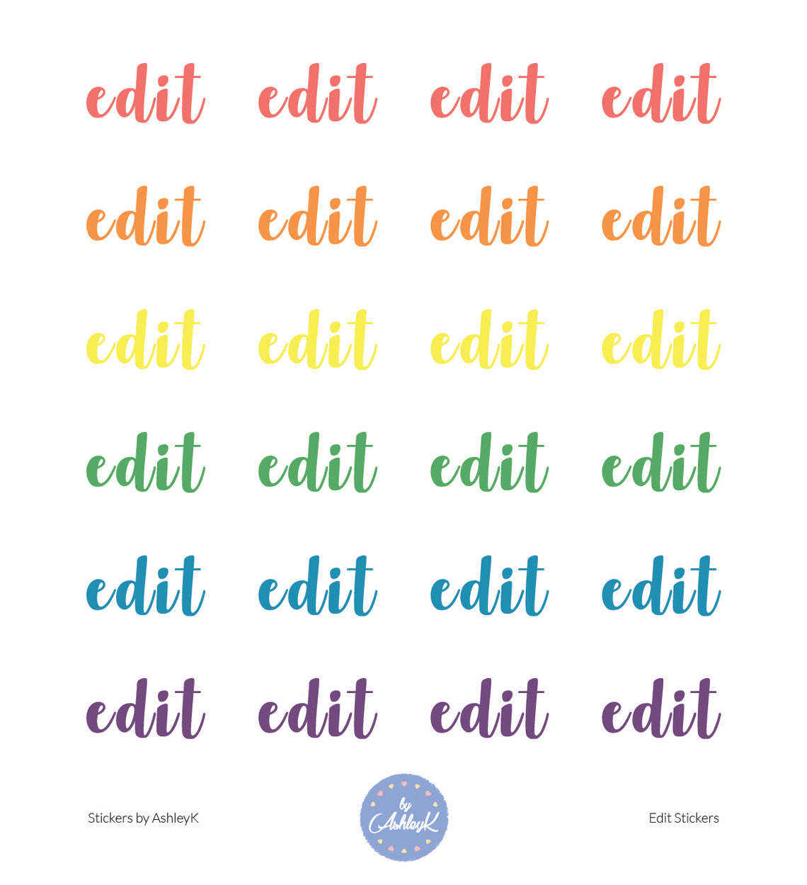 Edit Lettering Stickers - Pastel Rainbow