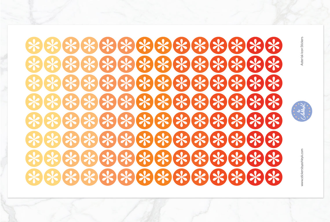 Asterisk Icon Round Stickers - Orange