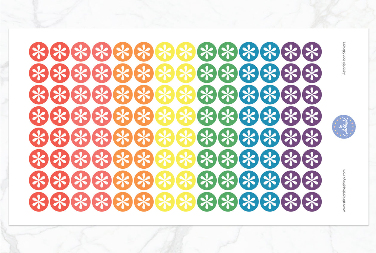 Asterisk Icon Round Stickers - Pastel Rainbow