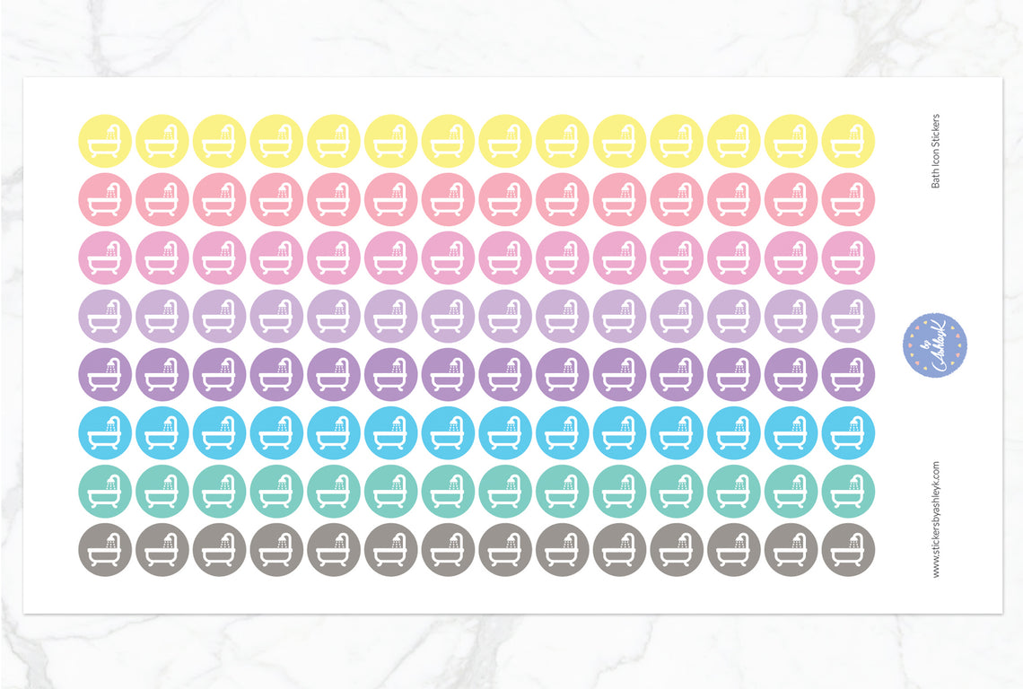 Bath Icon Round Stickers - Pastel