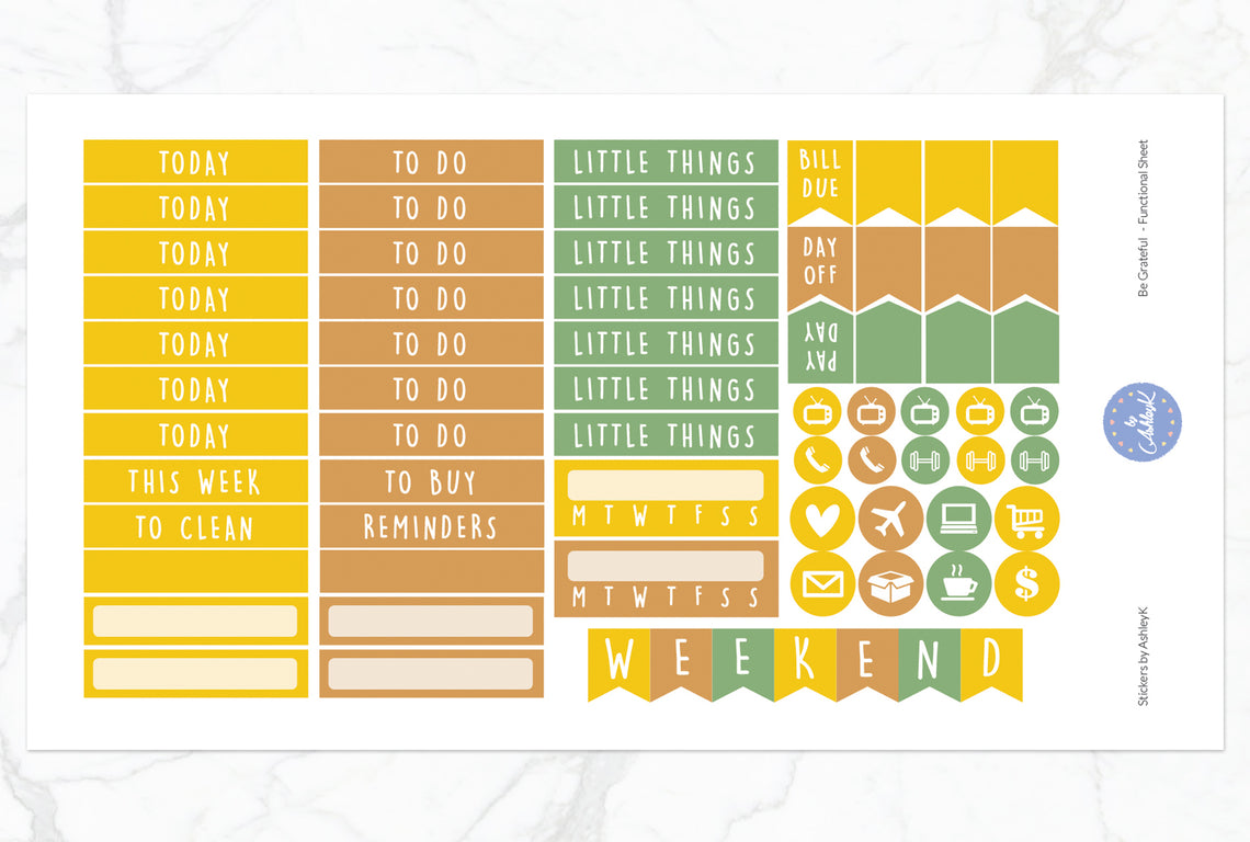Be Grateful Weekly Kit  - Functional Sheet