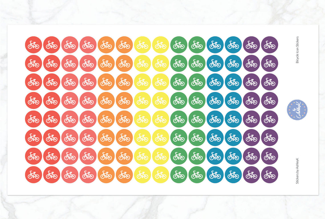 Bicycle Icon Stickers - Pastel Rainbow