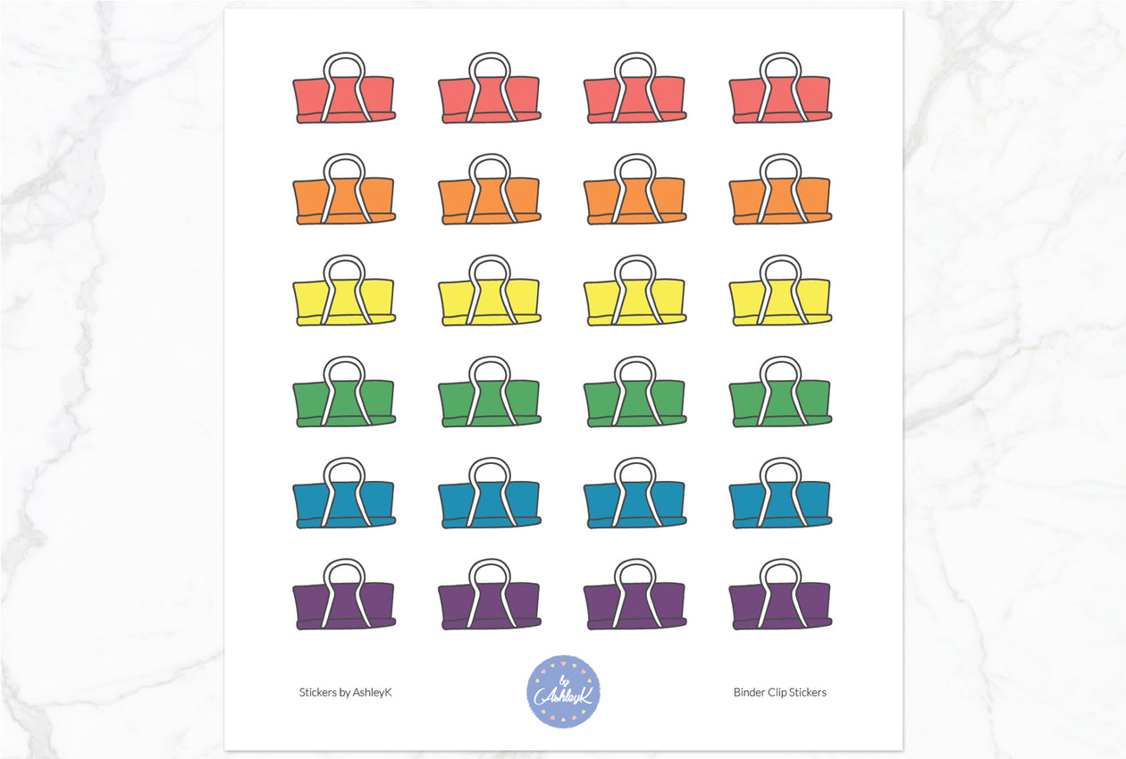 Binder Clips Stickers - Pastel Rainbow