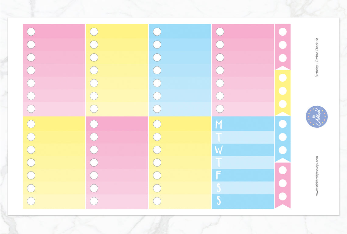 Birthday Weekly Kit  - Ombre Checklist Sheet