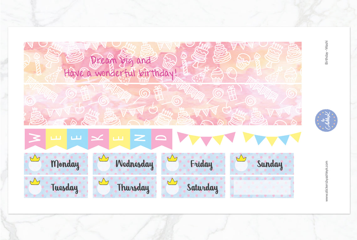 Birthday Weekly Kit - Erin Condren Horizontal Planner Stickers