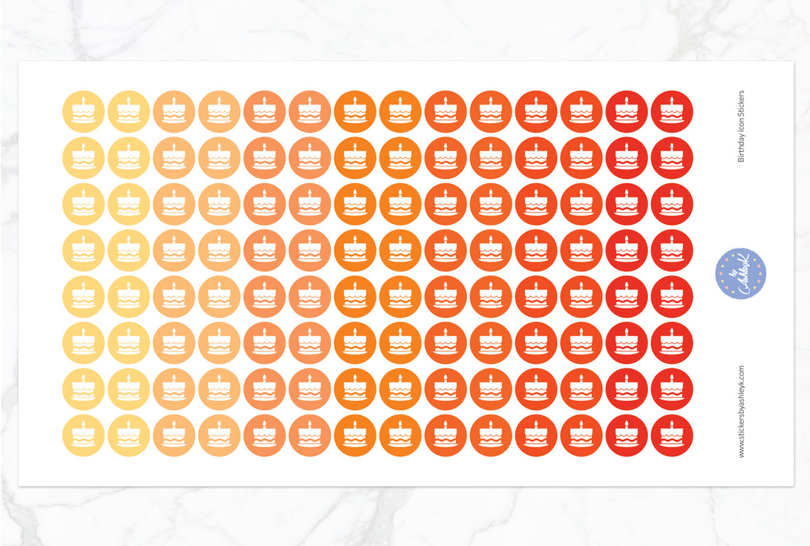 Birthday Icon Round Stickers - Orange