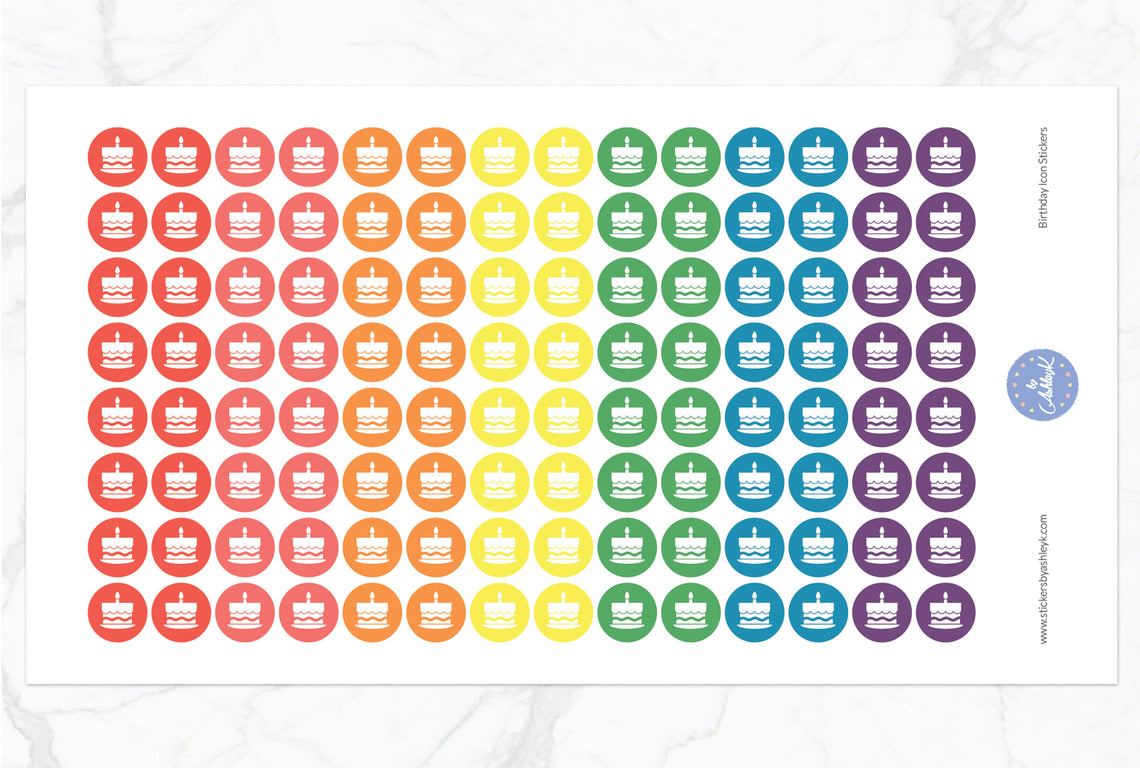 Birthday Icon Round Stickers - Pastel Rainbow